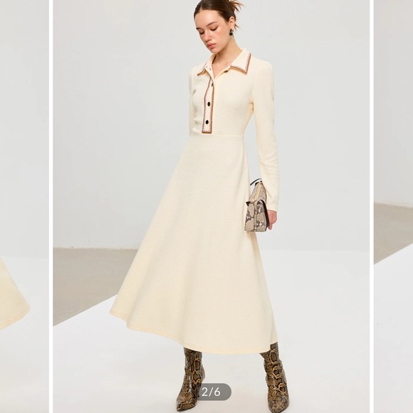 Commense Elegant Cream Midi Dress with Collar Detail - Picture 2 of 7